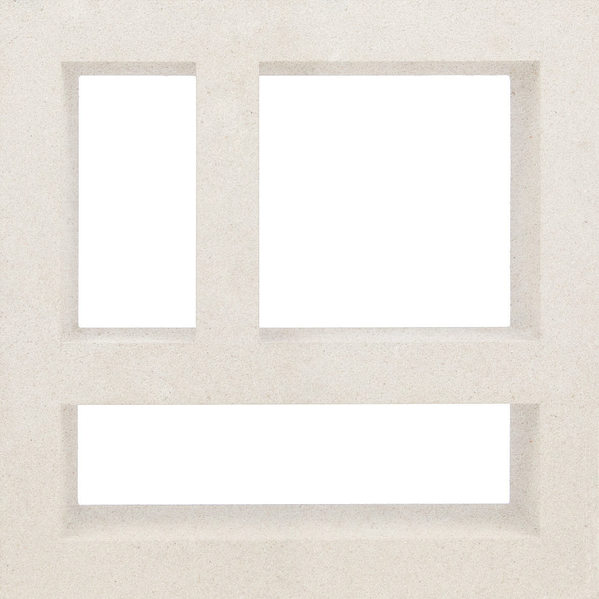 The Large Kauai - NBBL-30-012 sample by New York Cement Tile has three cutouts on a beige surface, evoking mid-century style.