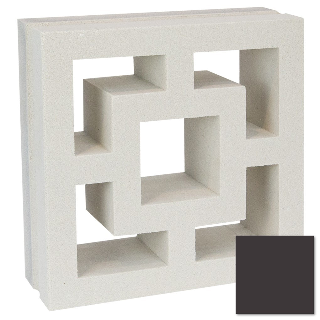 The New York Cement Tile Large Tong is a white concrete block with a geometric squares pattern; dark gray swatch shown.