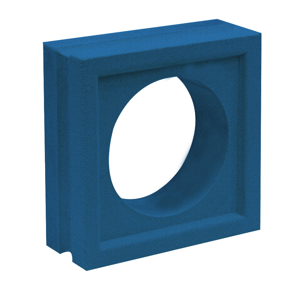 The Maldi by New York Cement Tile is a blue foam square with a large central hole, echoing mid-century modern style.