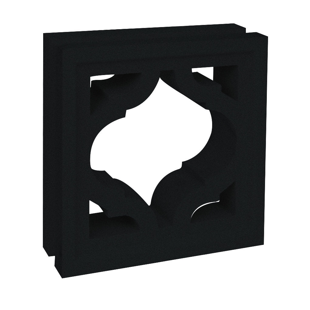 The Mykonos - NBB-022 Extra Sample by New York Cement Tile is a black, square tile with a geometric arabesque cutout pattern.