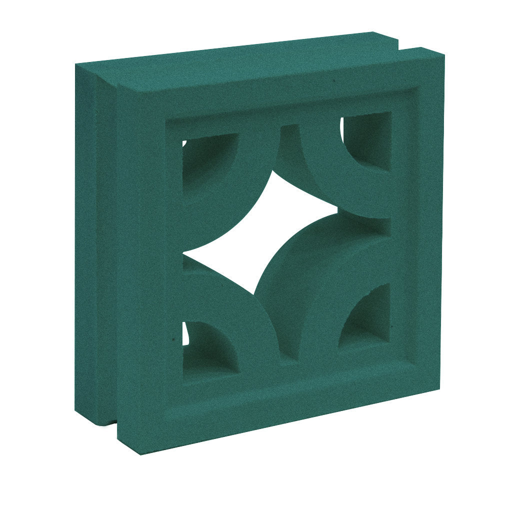The Sam by New York Cement Tile is a green geometric breeze block, perfect for privacy screens and modern partitions.