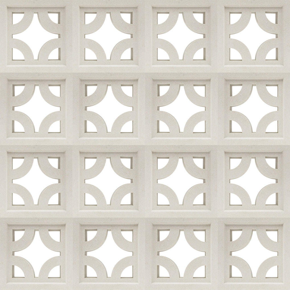 Sam by New York Cement Tile: beige breeze blocks with geometric cutouts, ideal for stylish light and privacy partitions.