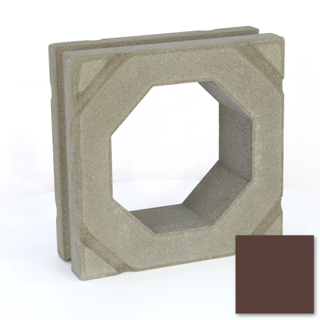 The Sumar Sample by New York Cement Tile features a concrete breeze block with an octagonal hole in dark brown.