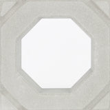 The Sumar Sample by New York Cement Tile features a white octagon on a textured gray square, inspired by mid-century breeze blocks.
