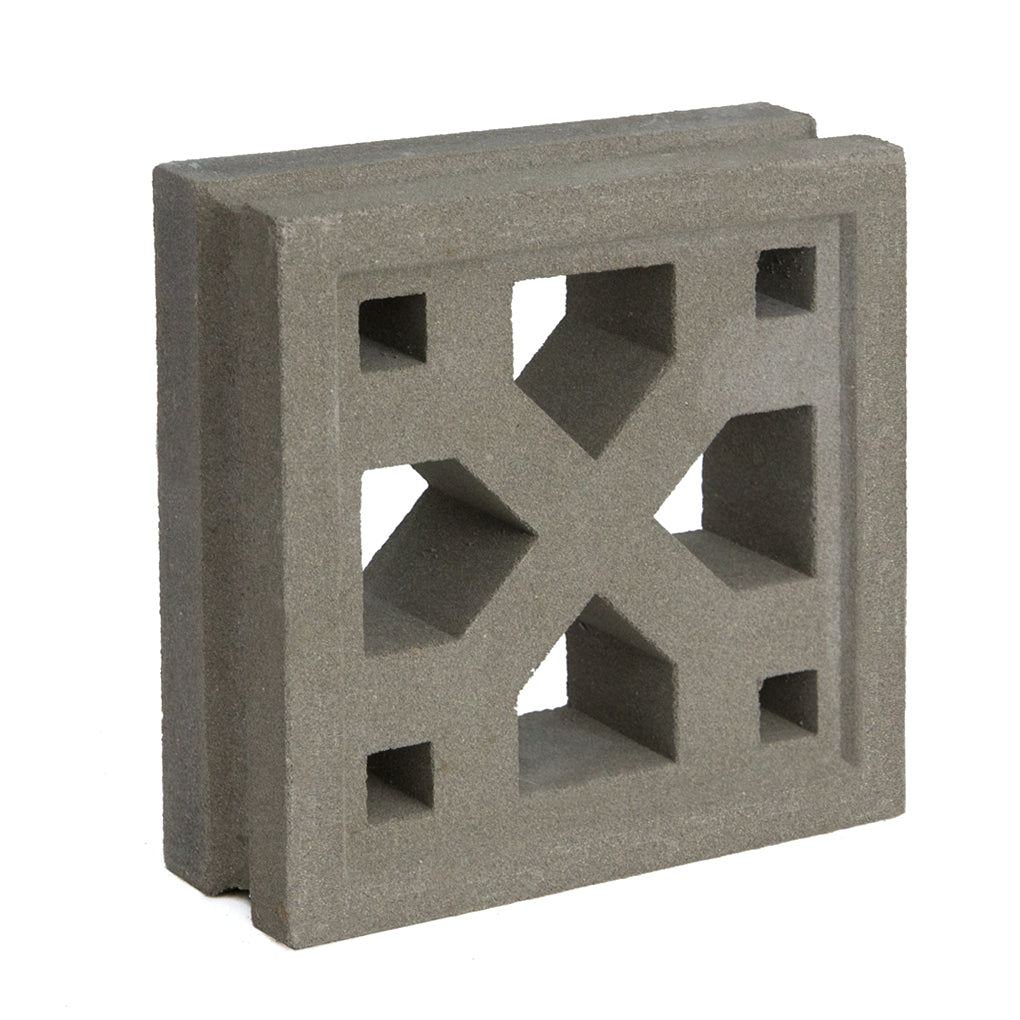 The Tahit by New York Cement Tile is a square breeze block with an “X” cutout, ideal for modern decorative partitions.