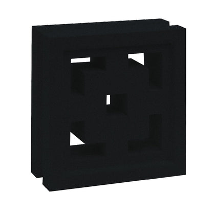 The Tonga - NBB-006 Extra Sample by New York Cement Tile is a black, square breeze block with geometric cut-out patterns.