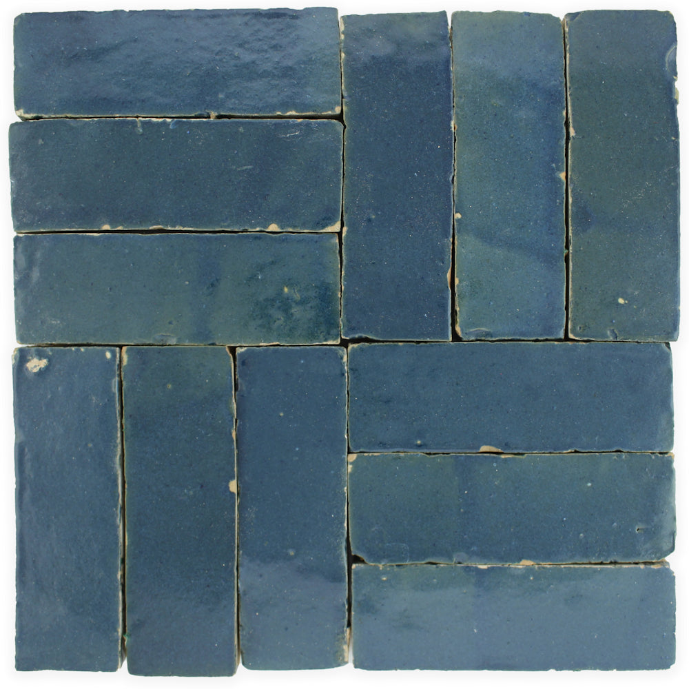 Sea Breeze(2x6) by New York Cement Tile: blue, handcrafted rectangular tiles with geometric, interlocking design.