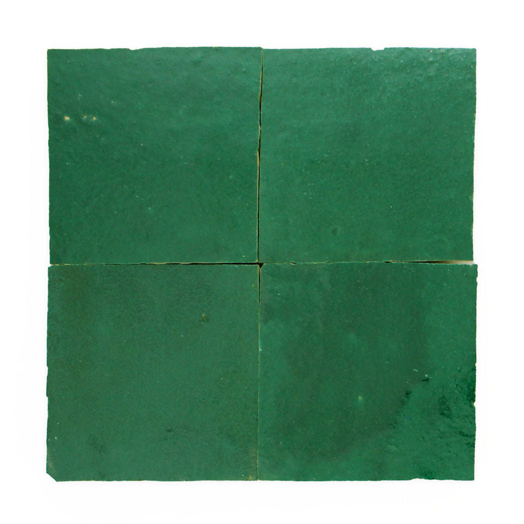 Four Jewel Green 2x2 tiles by New York Cement Tile, arranged in a two-by-two grid on a white background.