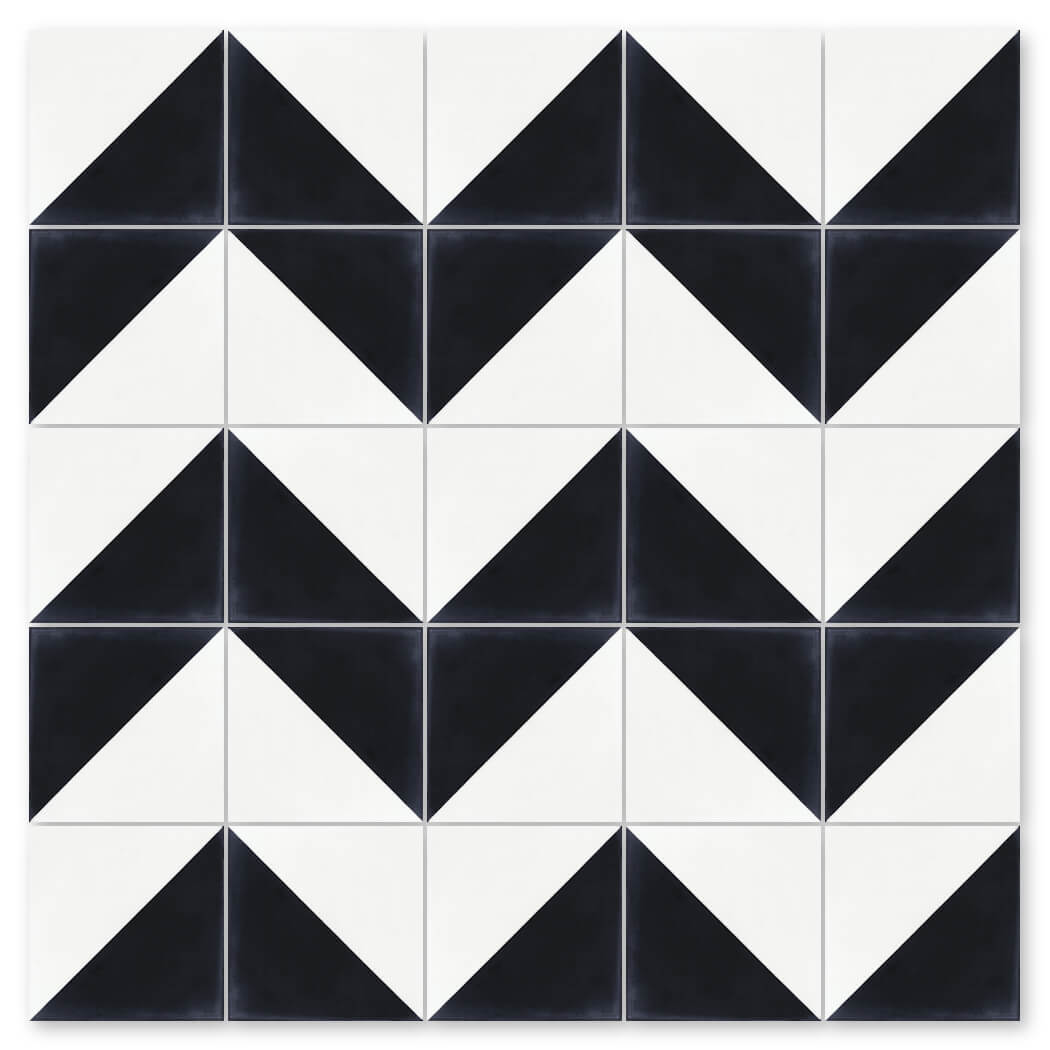The N20-139 Black & White tile by New York Cement Tile features a handcrafted zigzag grid pattern in black and white.