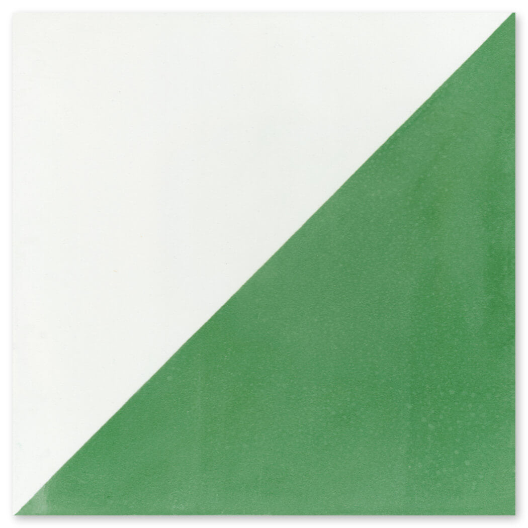 N20-139 Green & White Sample by New York Cement Tile: a diagonal square, white upper left, green lower right.