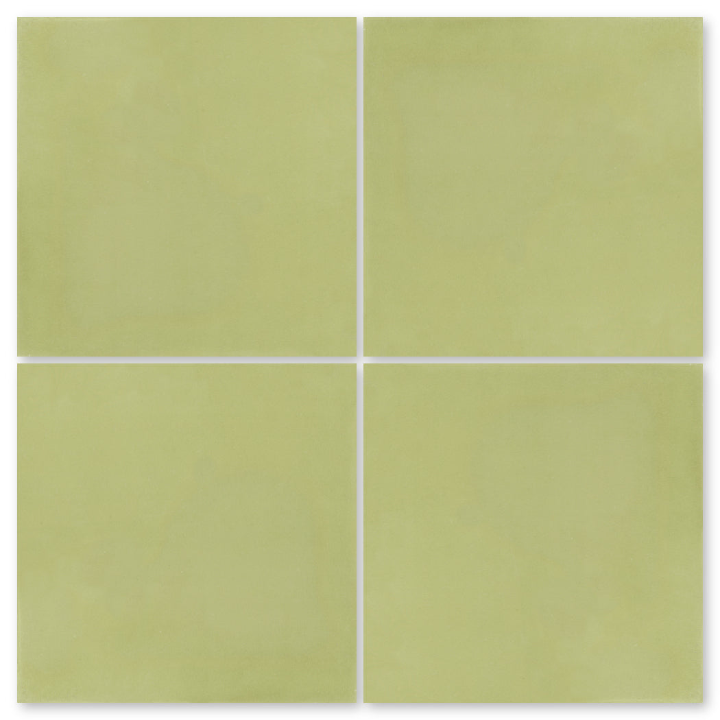 Four 3325-Solid 4x4 tiles by New York Cement Tile, pale green, arranged in a 2x2 grid on white background.