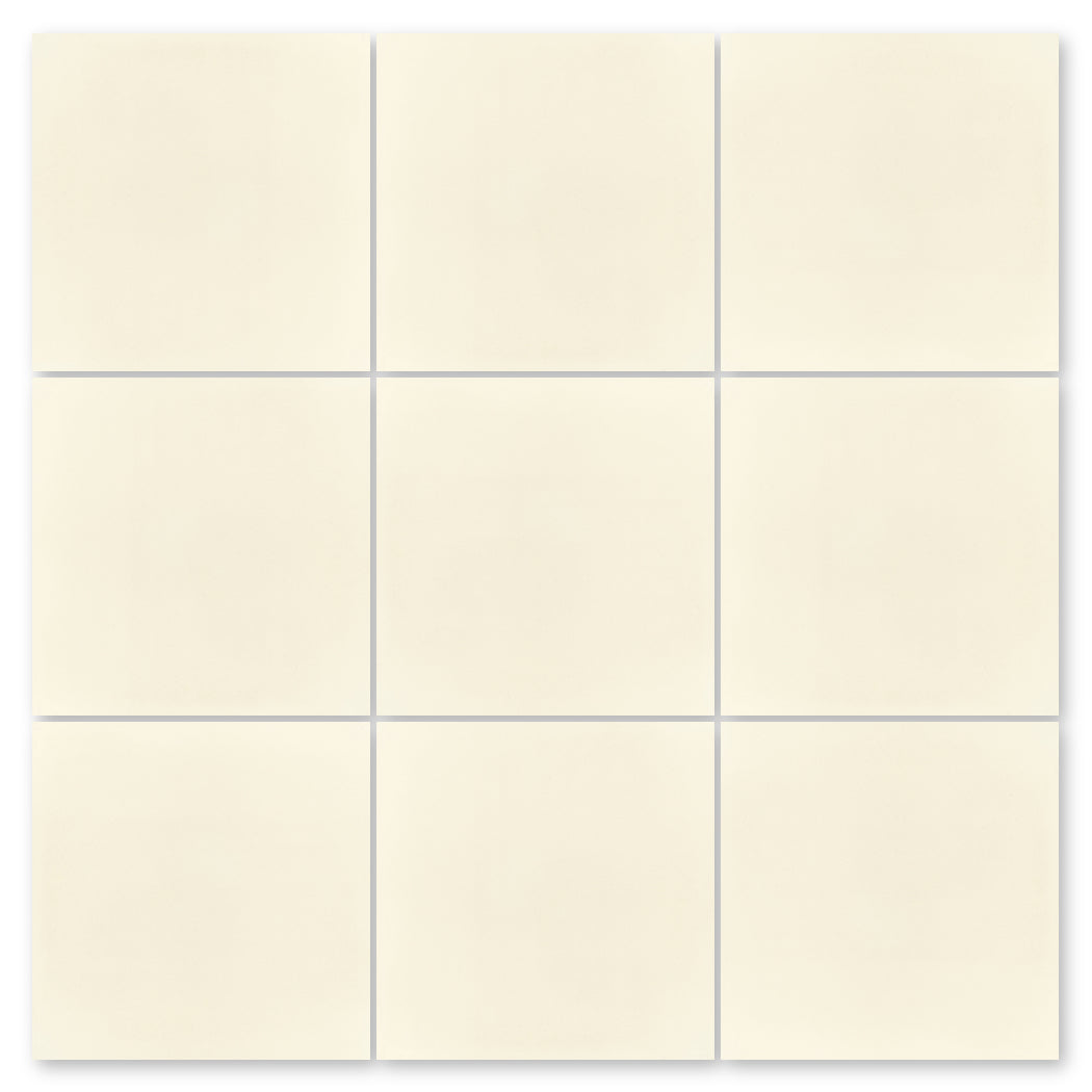A 3x3 grid of blank, off-white New York Cement Tile 1110-Solid 8x8 samples with thin lines between each tile.