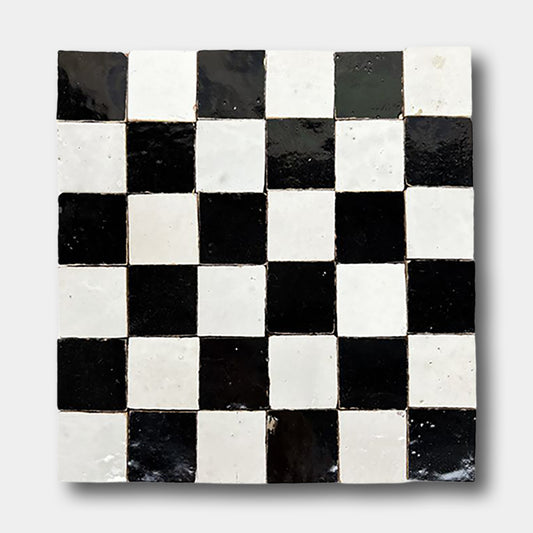 2X2 Checkerboard Zellige in Ivory Cloud and Black