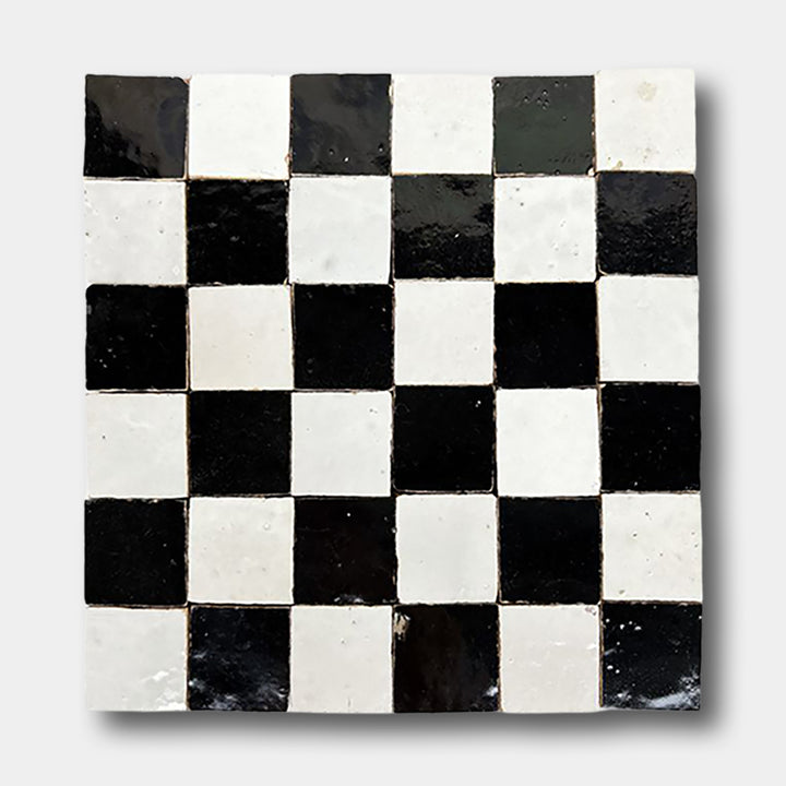 2X2 Checkerboard Zellige in Ivory Cloud and Black