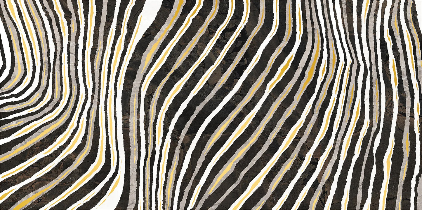Wavy lines in white, yellow, and black create a luxe tile-inspired pattern on Oryx - Sample by New York Cement Tile.