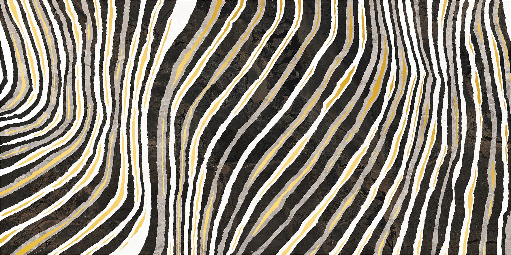 Wavy lines in white, yellow, and black create a luxe tile-inspired pattern on Oryx - Sample by New York Cement Tile.
