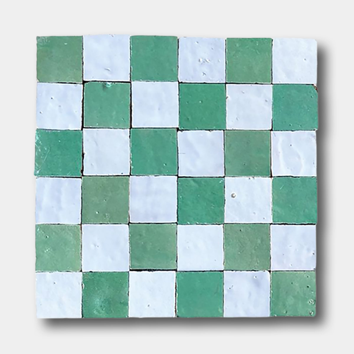 2X2 Checkerboard Zellige in Ivory Cloud and Green