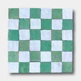 2X2 Checkerboard Zellige in Ivory Cloud and Green