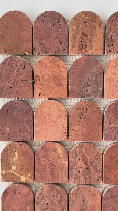 Scarpa I Red Travertine Arch Mosaic Marble Mesh