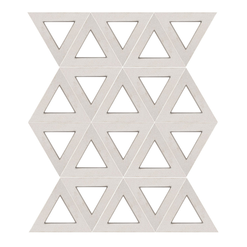 Nui Triangular by New York Cement Tile: interlocking beige triangles in a mid-century modern, symmetrical geometric pattern.