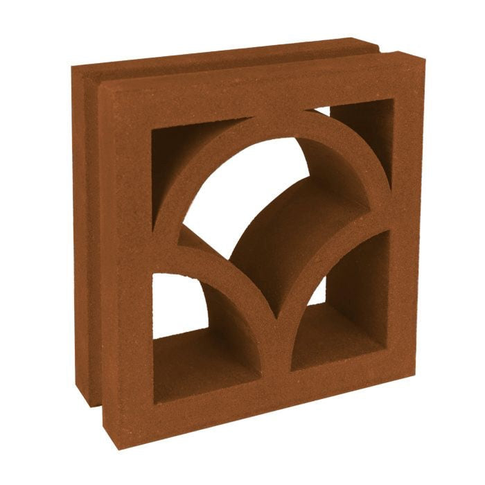Shelli by New York Cement Tile: a brown square breeze block with geometric arch cutouts and a mid-century modern look.
