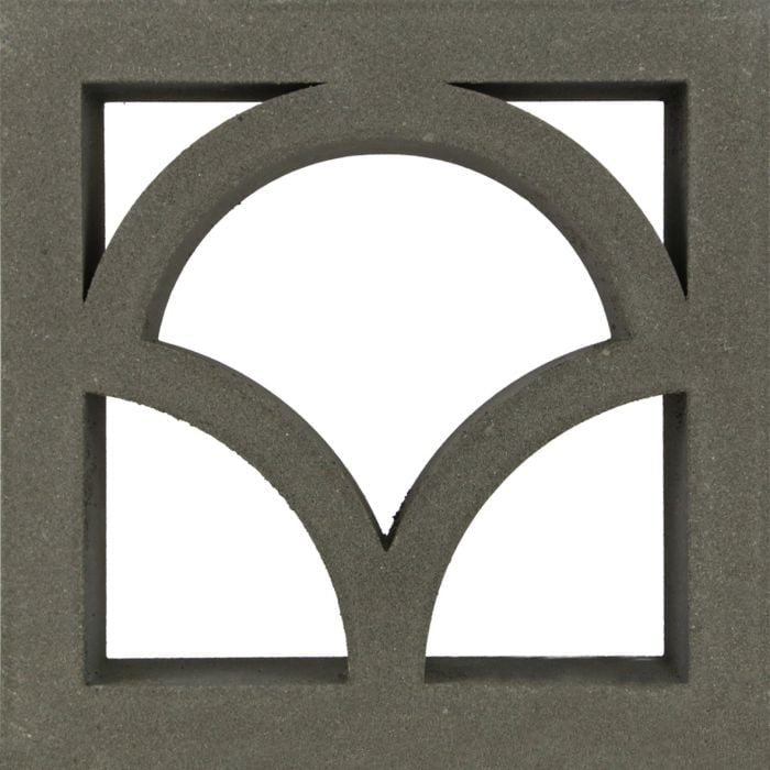 Shelli by New York Cement Tile is a square breeze block with intersecting arches and a central half-circle for a modern look.