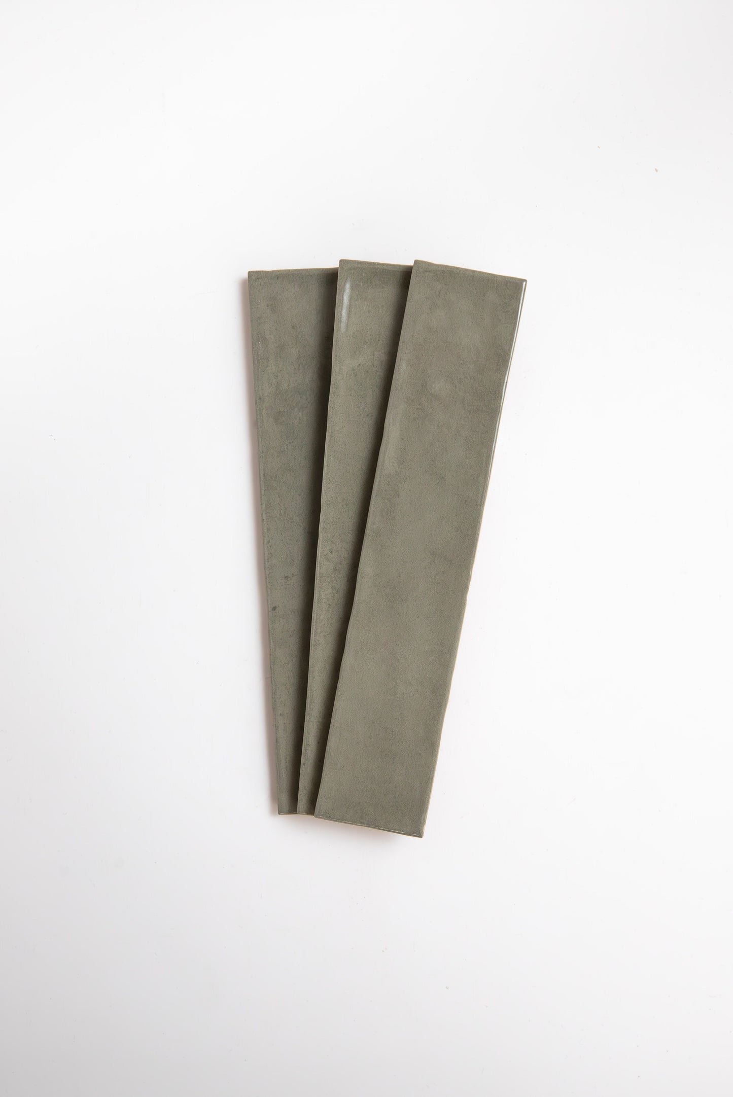 Three Skye Green tiles by Cottage Ivy, extra sample, arranged side by side on a white background.