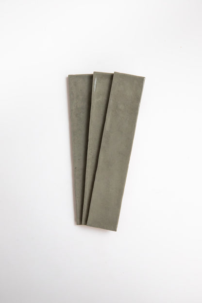 Three Skye Green tiles by Cottage Ivy, extra sample, arranged side by side on a white background.