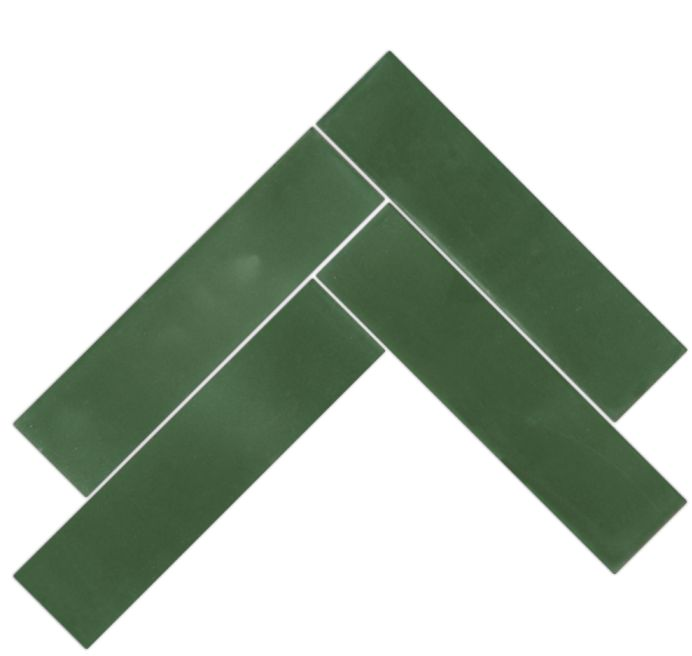 Four 2x8 Solid Jungle Canopy tiles by New York Cement Tile, great for chevron backsplashes in matte or glossy finishes.