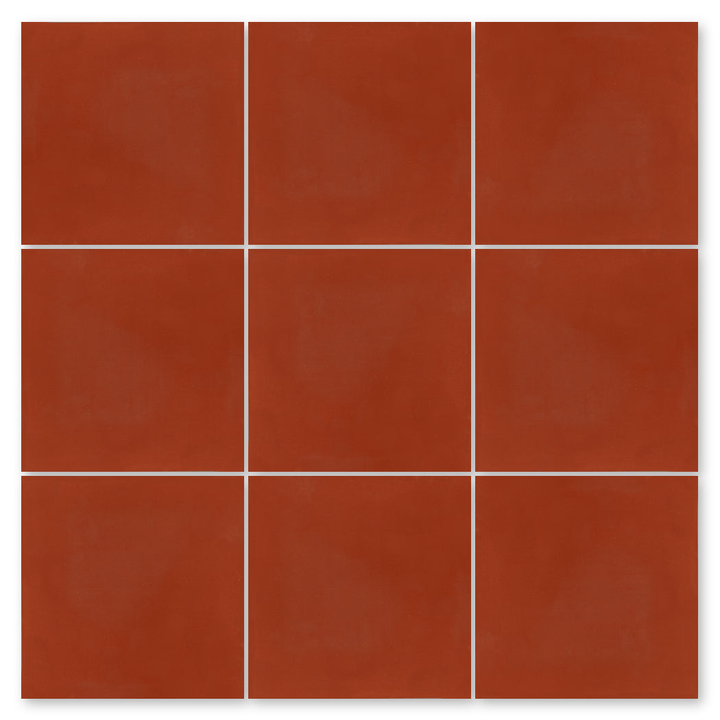 Nine 5503-Solid red square tiles by New York Cement Tile in a 3x3 grid with thin white grout lines.