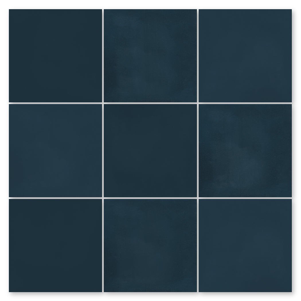 A grid of nine dark blue 4461-Solid tiles by New York Cement Tile, separated by thin white lines.
