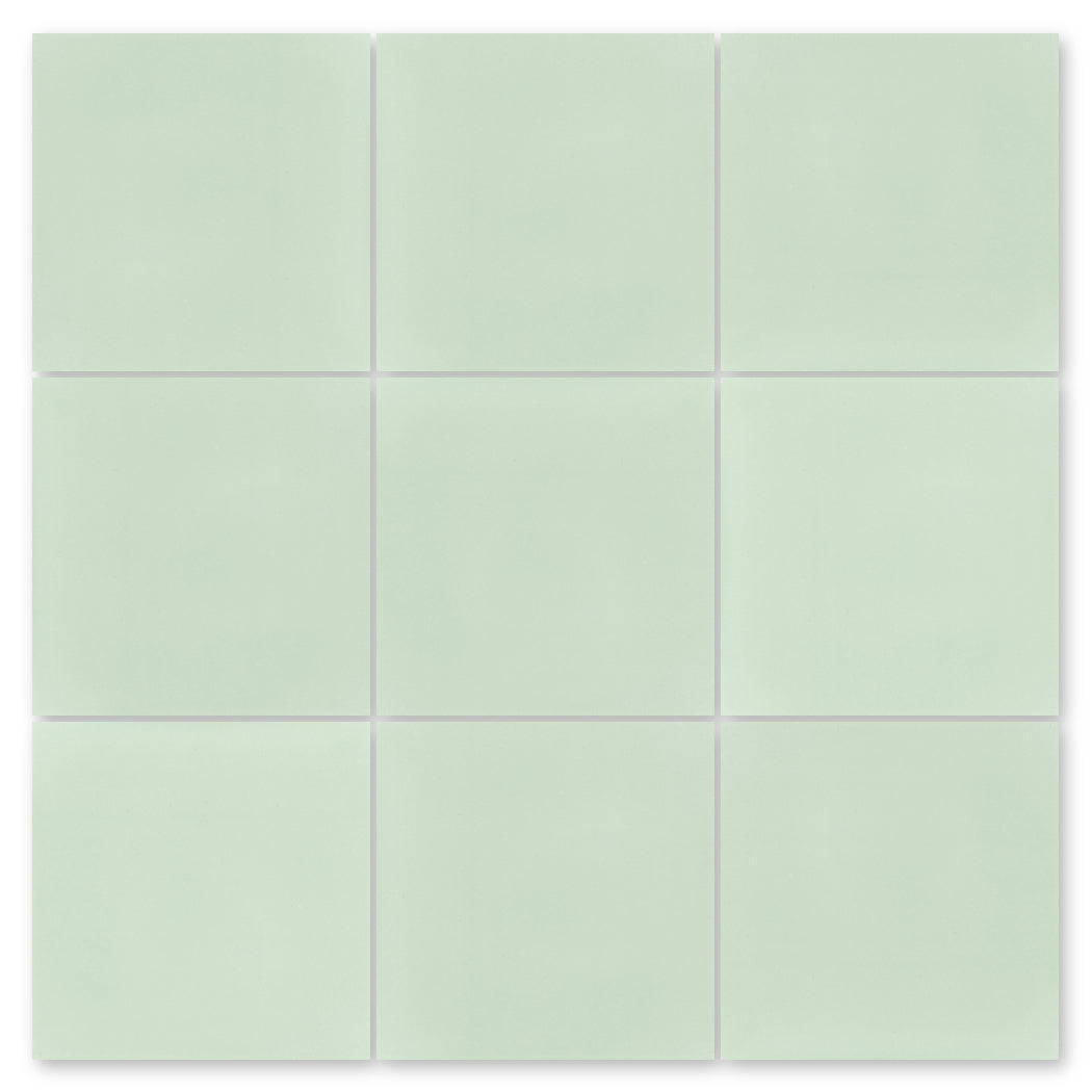 Nine New York Cement Tile "3300-Solid Light Green 8x8" samples in a 3x3 grid with slight gaps between each tile.