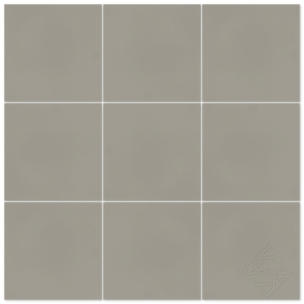 Nine 2215-Solid 8x8 matte gray tiles by New York Cement Tile in a 3x3 grid with logo in the bottom right corner.