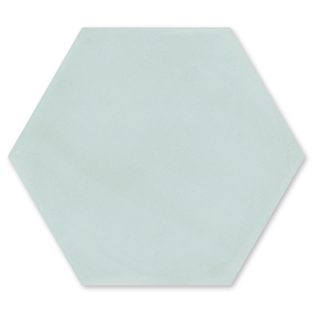 Solid Hex- Whisper, Extra Sample by New York Cement Tile: plain light blue hexagon tile with a smooth surface.