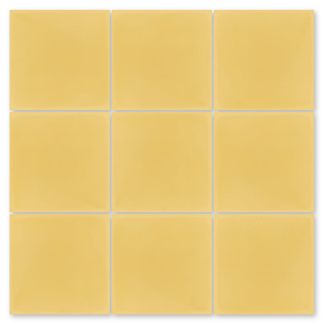 Nine 7710-Solid 8x8 yellow tiles by New York Cement Tile in a 3x3 grid on a white background.