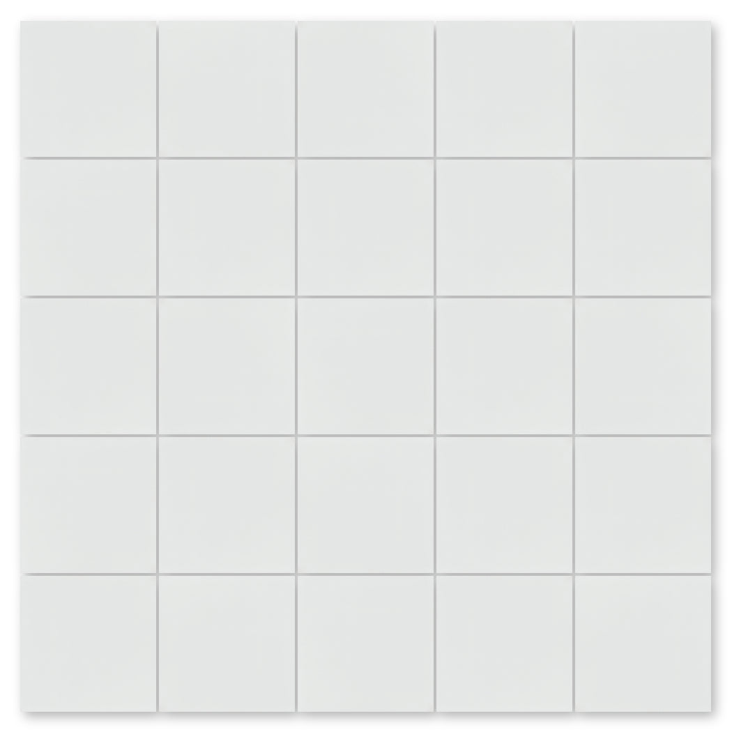 A grid of 25 “1100- Solid White 8x8, Extra Sample” tiles by New York Cement Tile is displayed on a white background.