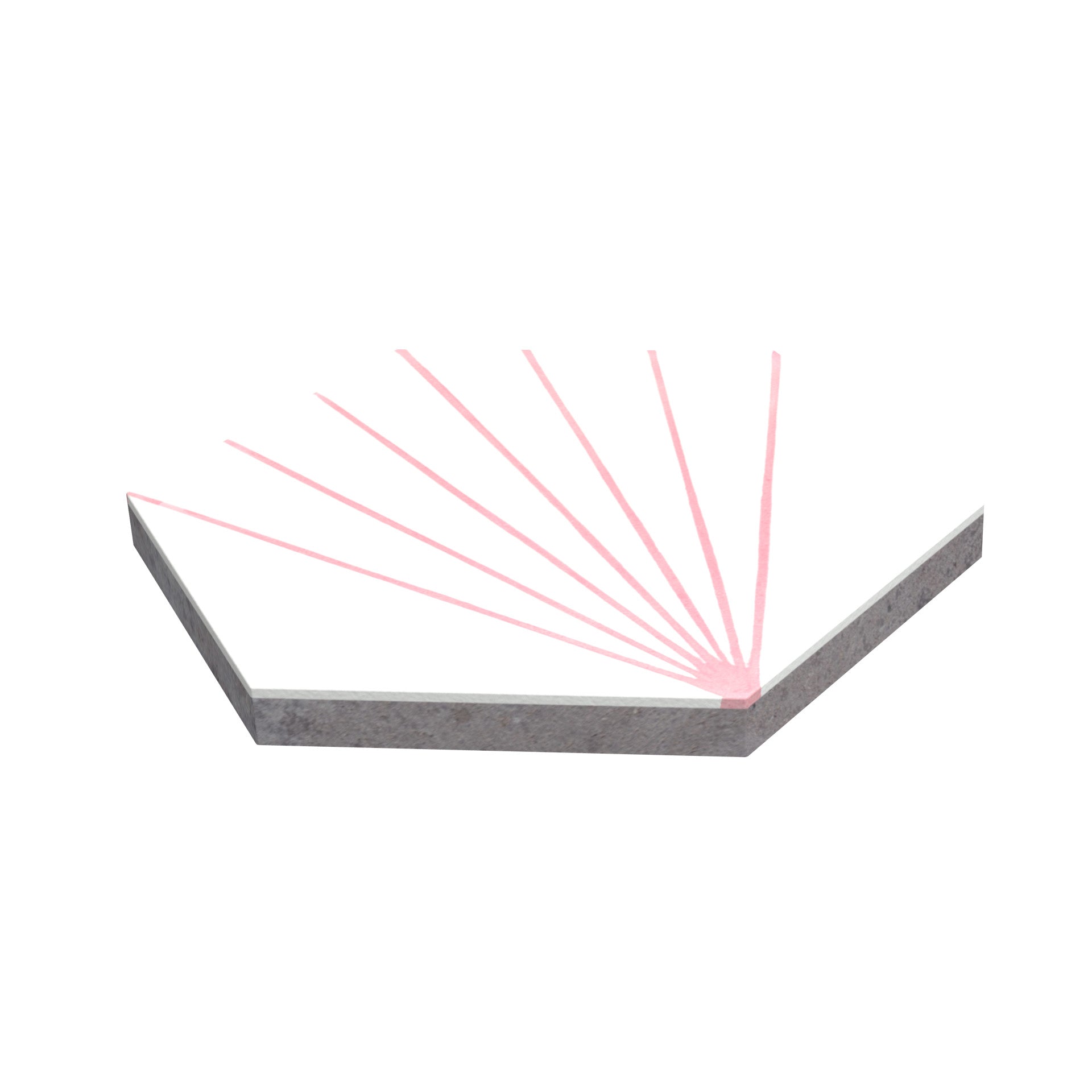 A New York Cement Tile (NH23-036 - 5512, Sample) is bent at a right angle with five pink lines from the inner corner.