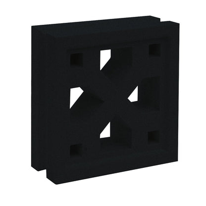 The Tahiti - NBB-003 by New York Cement Tile is a black, square breeze block with a cross and diamond cut-out pattern.