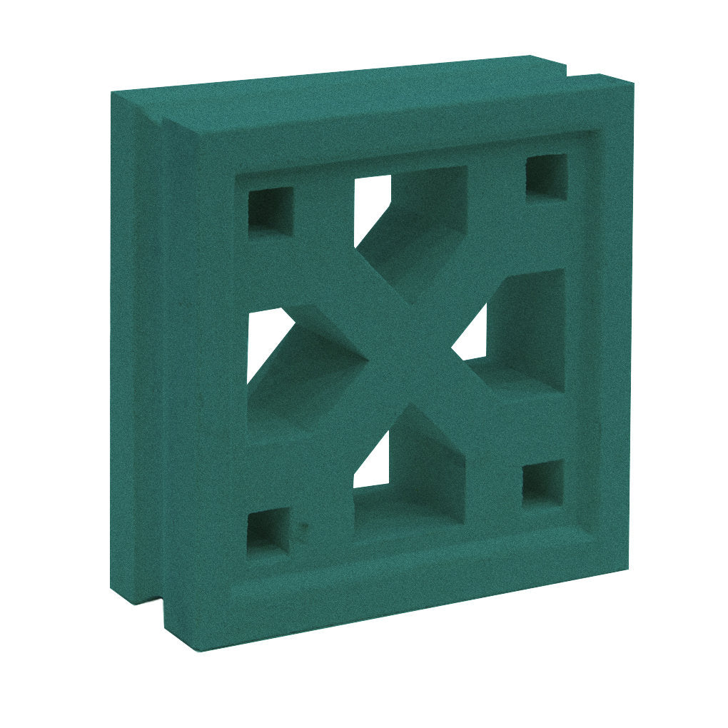 The Tahit by New York Cement Tile is a green square breeze block with geometric cutout, ideal for modern partitions.