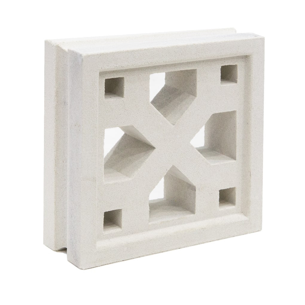 The Tahit by New York Cement Tile is a white mid-century breeze block with square and diamond cutouts for partitions.