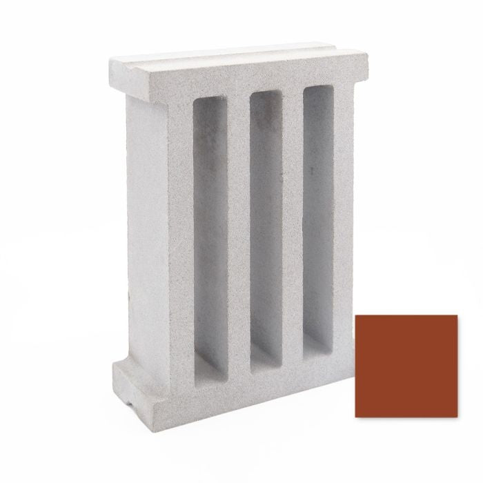 Taz Sample by New York Cement Tile: rectangular mid-century breeze block with 3 vertical slots; brown on white background.