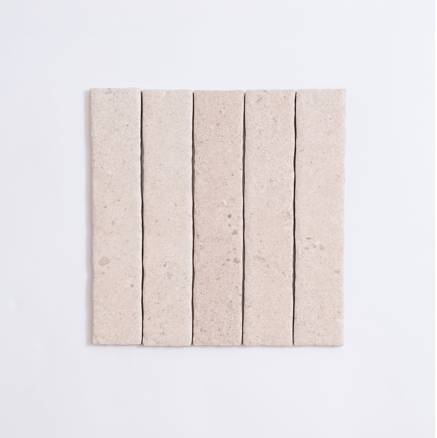Five Toba Taupe R11 sample tiles by Toba are arranged vertically in a neat row on a white background.