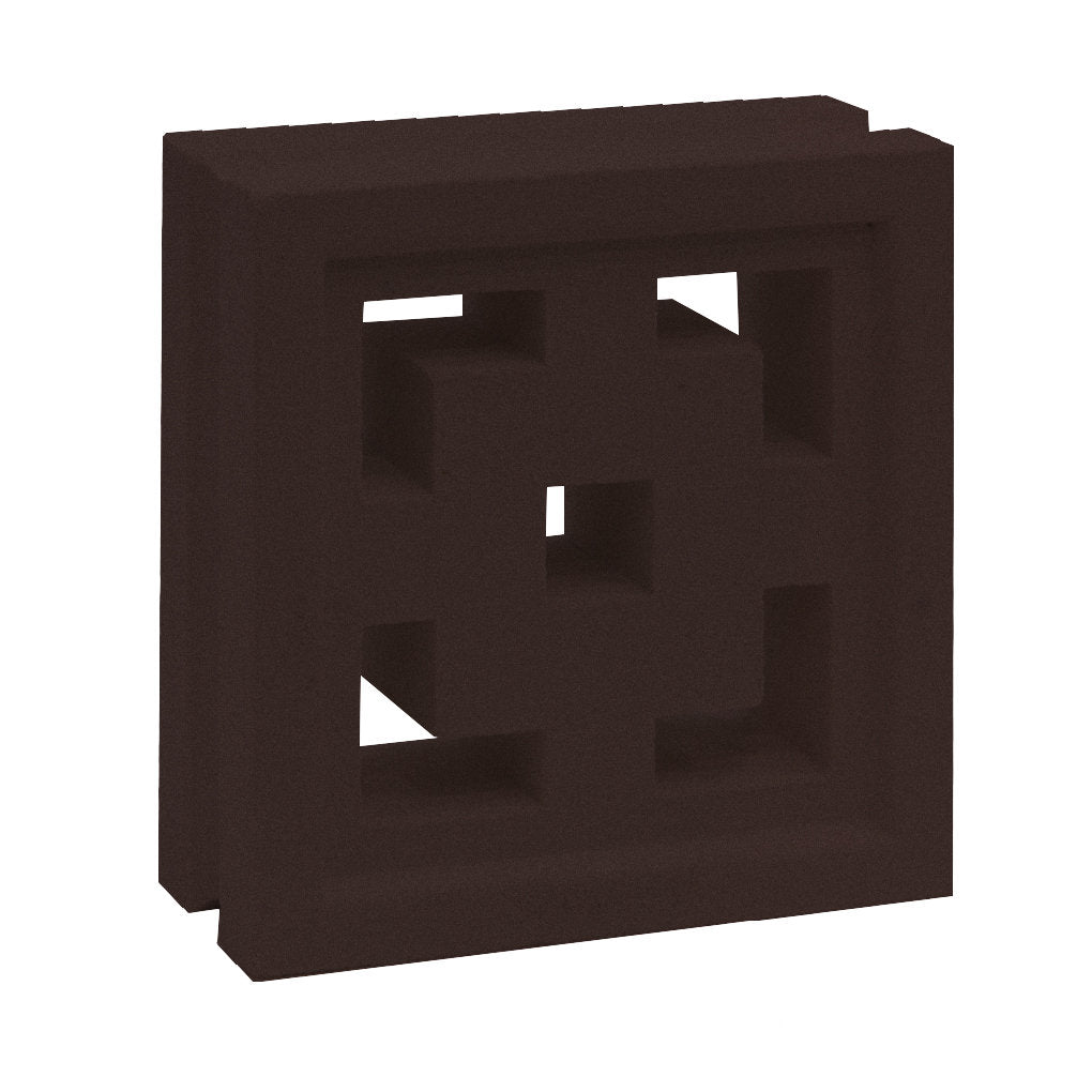 The Tong by New York Cement Tile is a brown, square breeze block with a geometric cut-out, ideal for decorative partitions.