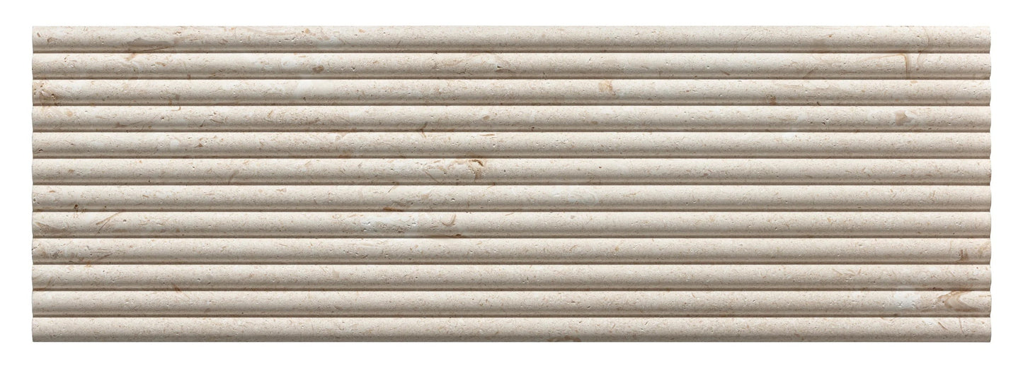 Vento - Sample by New York Cement Tile: rectangular beige tile with fluted ridges and subtle marbled patterns.