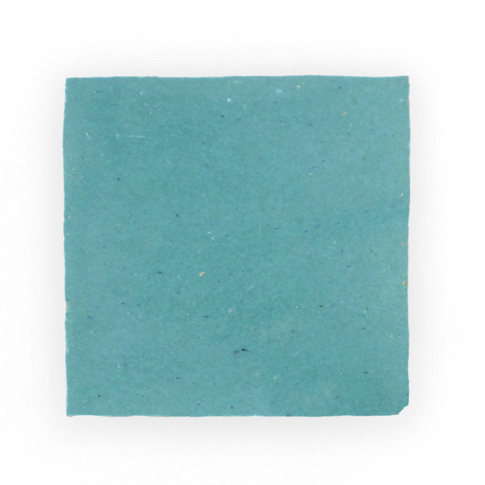 A 2x2 textured blue "Water line" sample from New York Cement Tile, inspired by handcrafted Zellige tile.