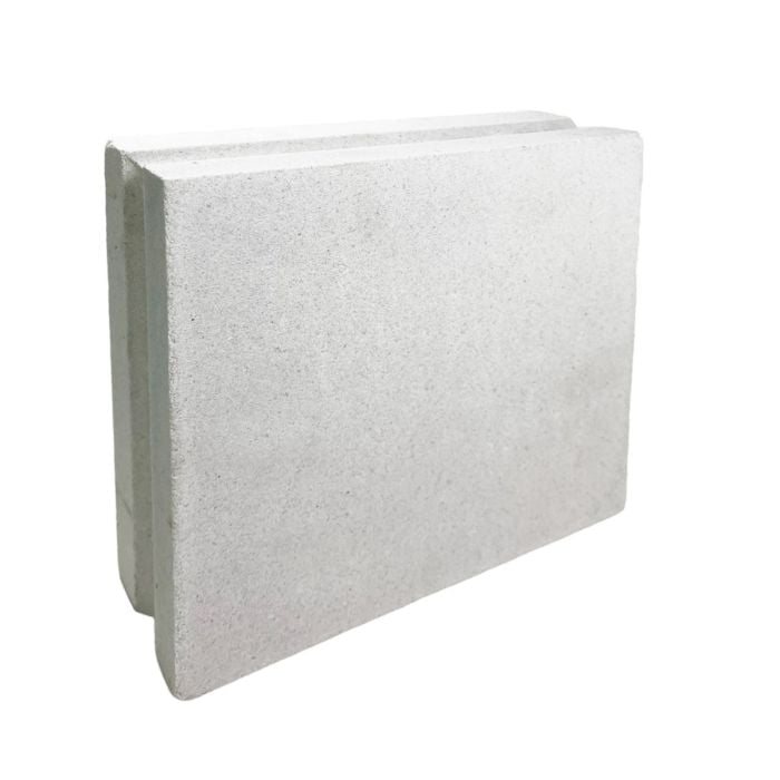 The Windbreaker Sixty-Five Sample by New York Cement Tile is a light gray rectangular breeze block with smooth surfaces.