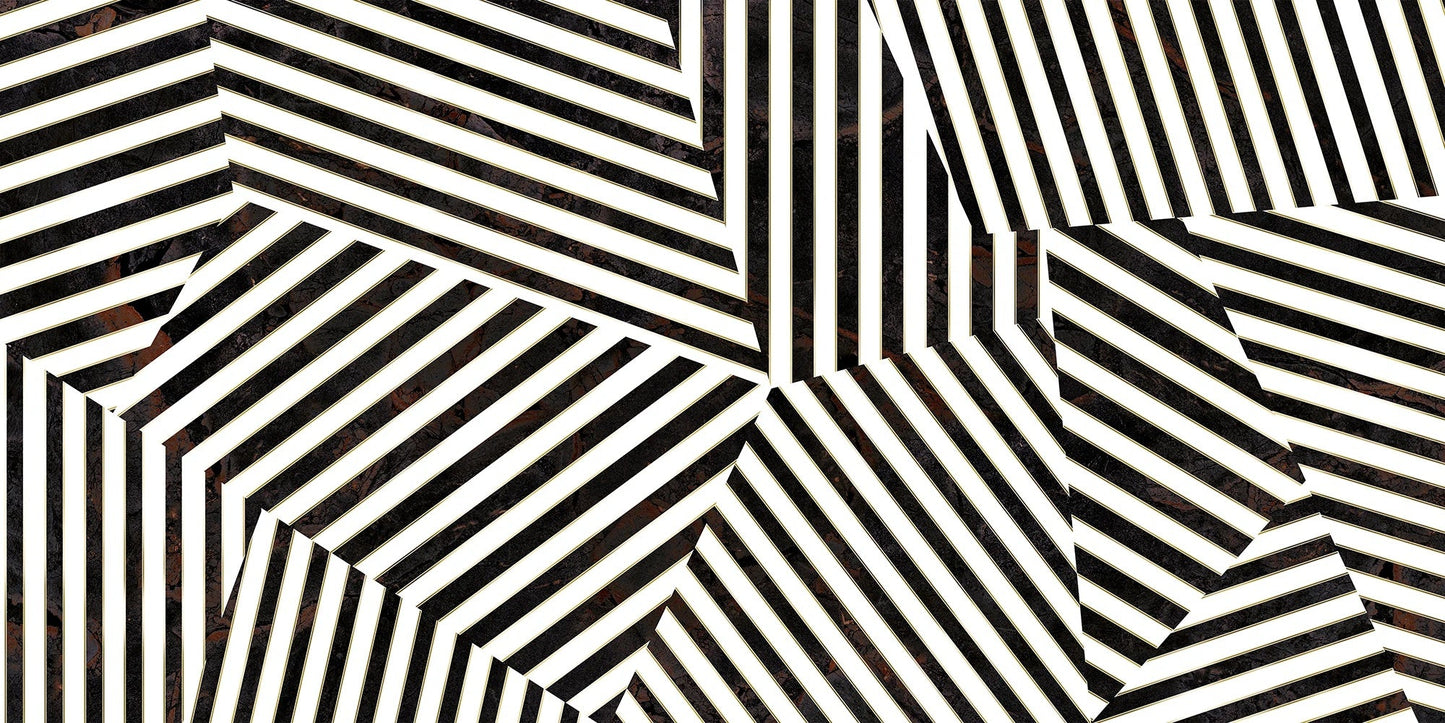 Black and white diagonal stripes evoke the abstract luxury of Zebra - Sample by New York Cement Tile.